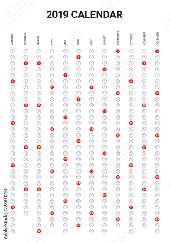 Year 2019 calendar vector design template