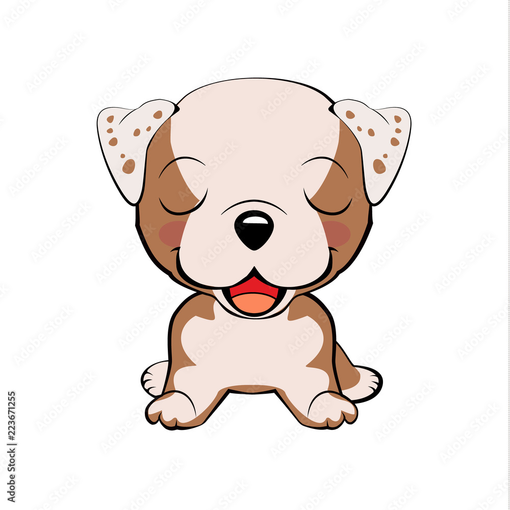 Fototapeta premium Happy cartoon puppy sitting, Dog friend. Vector illustration. Isolated on white background.