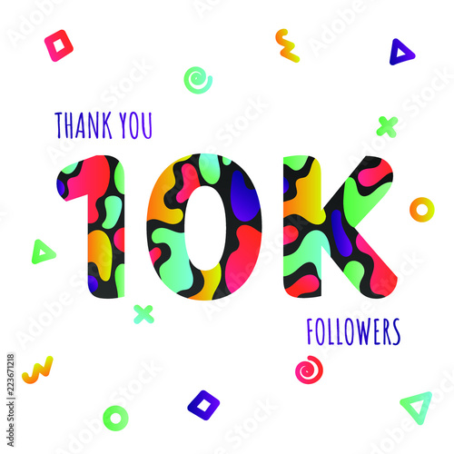 Thank you 10000 followers numbers postcard. Congratulating gradient flat style gradient 10k thanks image vector illustration isolated  white background. Template for internet media and social network.