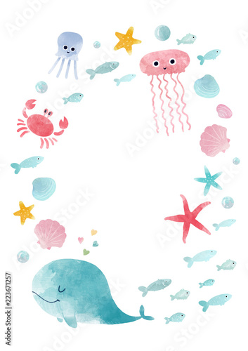 Watercolor sea life composition