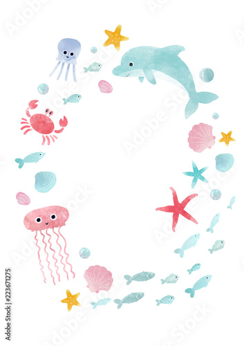 Watercolor sea life composition