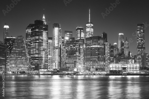 Monochromatic picture of Manhattan skyline at night.