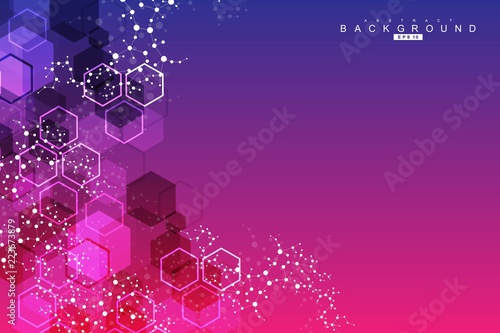 Modern futuristic background of the scientific hexagonal pattern. Virtual abstract background with particle, molecule structure for medical, technology, chemistry, science. Social network vector