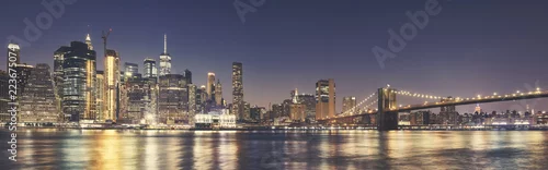 Obraz Manhattan linia horyzontu most brooklyński przy nocą, stosować tonowanie kolor, USA.