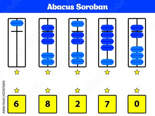 Abacus Soroban kids learn numbers with abacus, math worksheet for children Vector Illustration