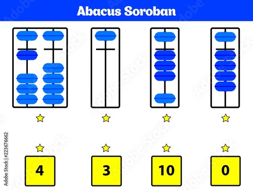 Abacus Soroban kids learn numbers with abacus, math worksheet for children Vector Illustration