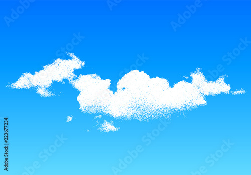 Cloud made of scattered dots in the blue sky, realistic dotwork illustration