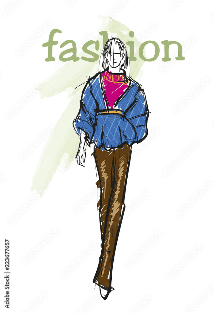 Fashion girl Sketch. Stylish fashion model. Pretty young girl. Fashion girl Sketch. Stylish fashion model. Pretty young girl.