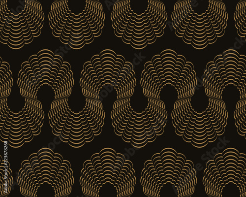 classic wired waves wallpaper pattern in gold and black