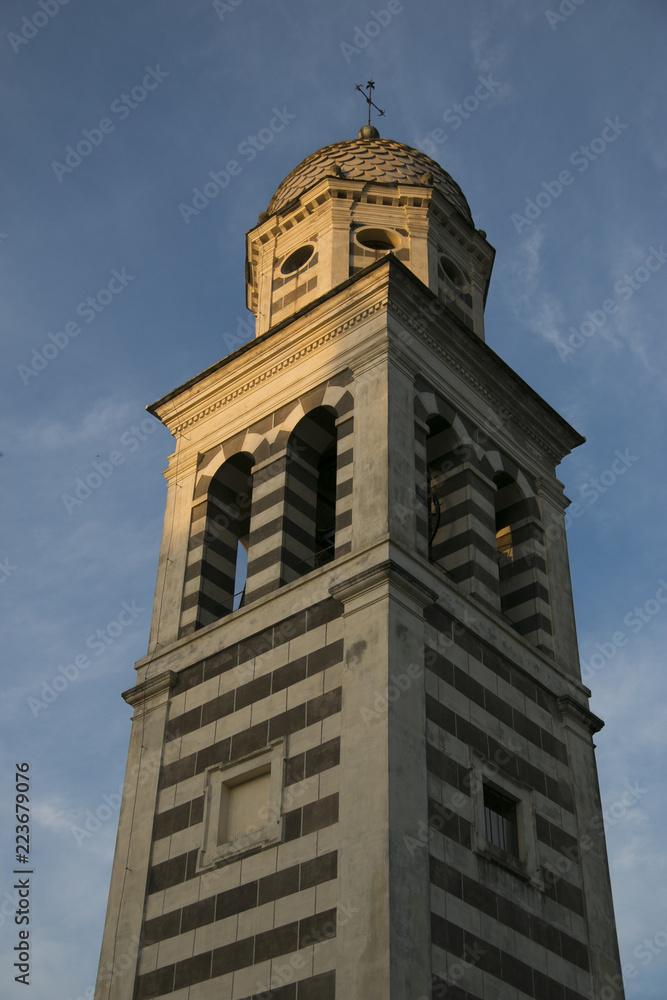 Detail of Sant'Andrea church bell tower in Levanto. Liguria, Italy. Detail of Sant'Andrea church bell tower in Levanto. Liguria, Italy.