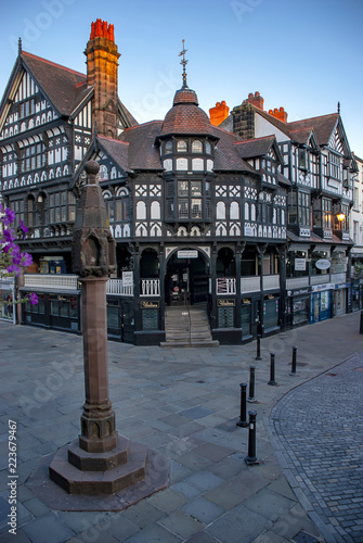 Chester Cross is the junction of the main streets in the heart of the city, Cheshire, UK photo