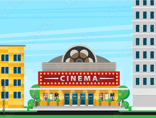Cinema building flat style. Movie Theater.