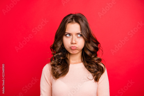 Fotografija Bad mood concept. Close up portrait of lovable, fascinating, cut