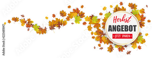 Etikette Herbstangebot mit Herbstlaub
