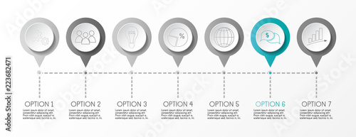 Gray timeline infographic with business icons. Vector.