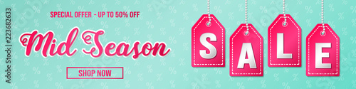 Mid Season Sale - shiny banner with percents. Vector.