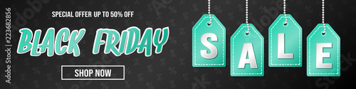 Black Friday Sale - glossy banner with text. Vector.