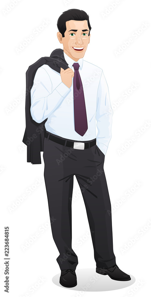 Happy businessman with a jacket thrown over his shoulder Happy businessman with a jacket thrown over his shoulder