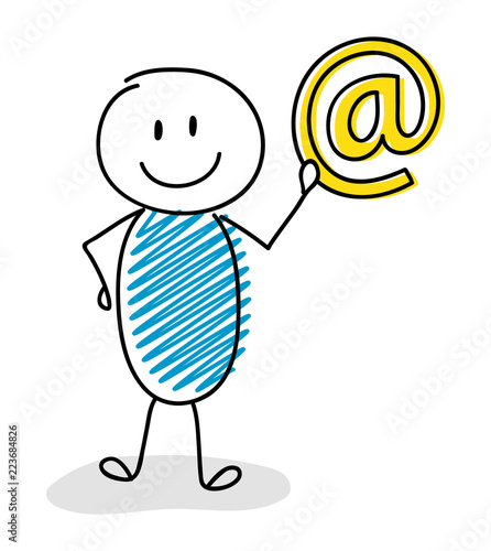Smiley stickman with email address icon. Vector.