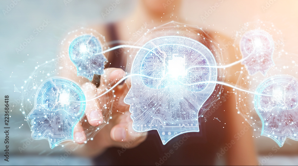 Businesswoman creating artificial intelligence 3D rendering Businesswoman creating artificial intelligence 3D rendering