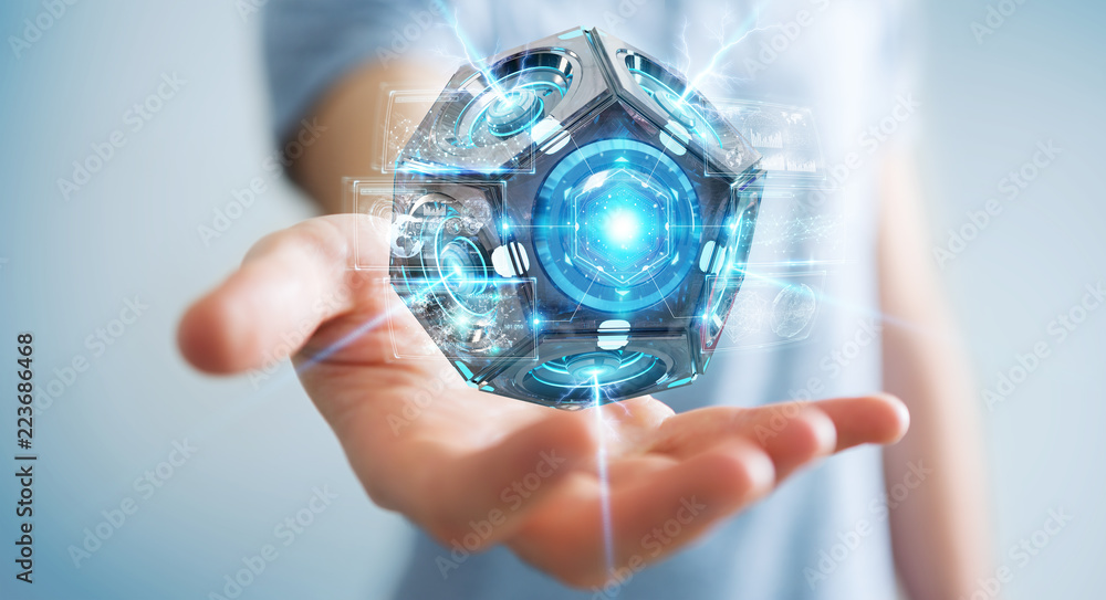 Businessman using futuristic drone security camera 3D rendering Businessman using futuristic drone security camera 3D rendering