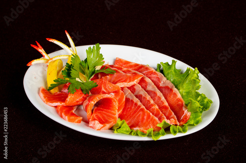 Sliced salmon sashimi