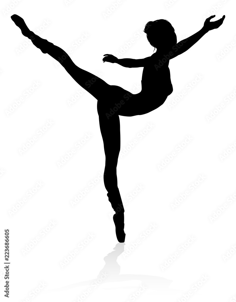 Silhouette of a ballet dancer dancing in a pose or position Silhouette of a ballet dancer dancing in a pose or position