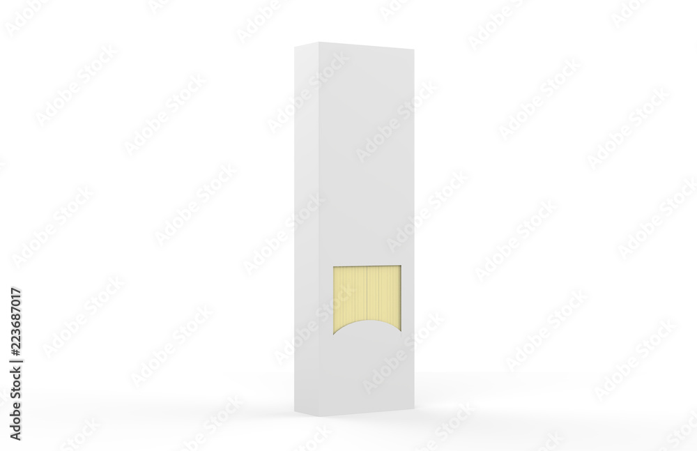 White Blank Spaghetti Box, Mock-up Template On Isolated White Background, 3D Illustration White Blank Spaghetti Box, Mock-up Template On Isolated White Background, 3D Illustration