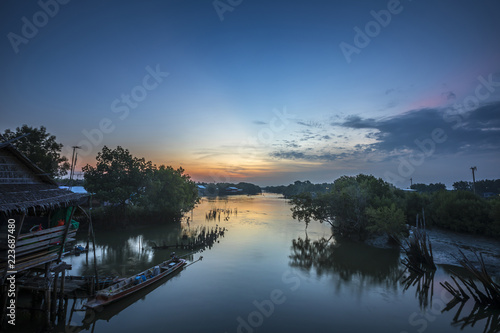 View of morning light on the canal in countryside of Bangkok, Thailand.
