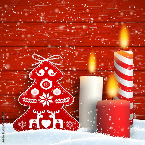 Christmas still-life with candles and simple red tree