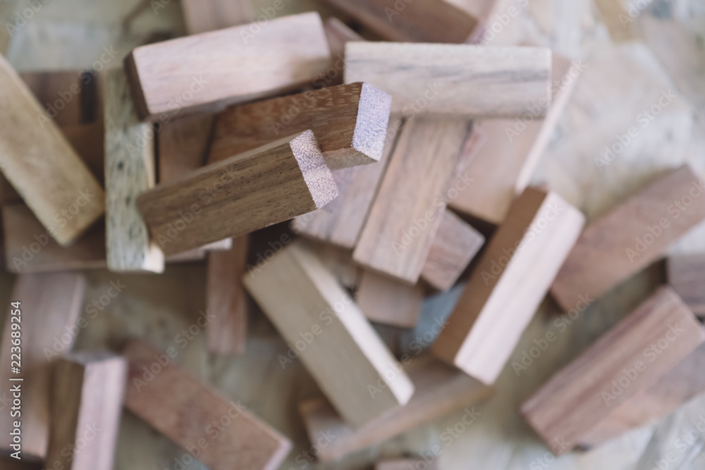 Closeup image of wooden blocks of Tumble tower game Closeup image of wooden blocks of Tumble tower game