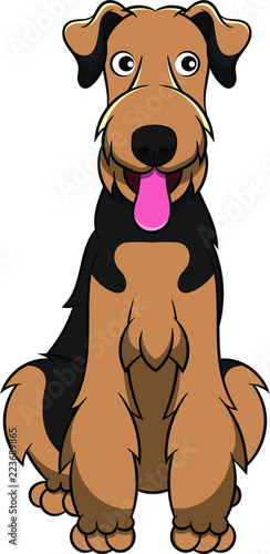 Cute Airedale Terrier Catoon Dog. Vector illustration of an airedale terrier dog breed.