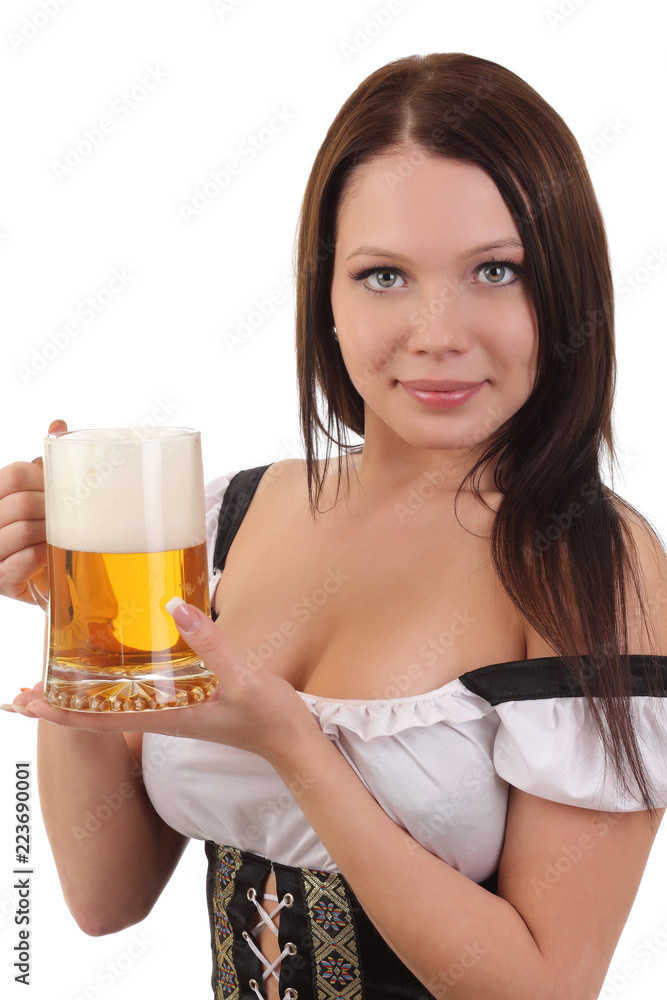 Fototapeta premium Woman holding mug of beer