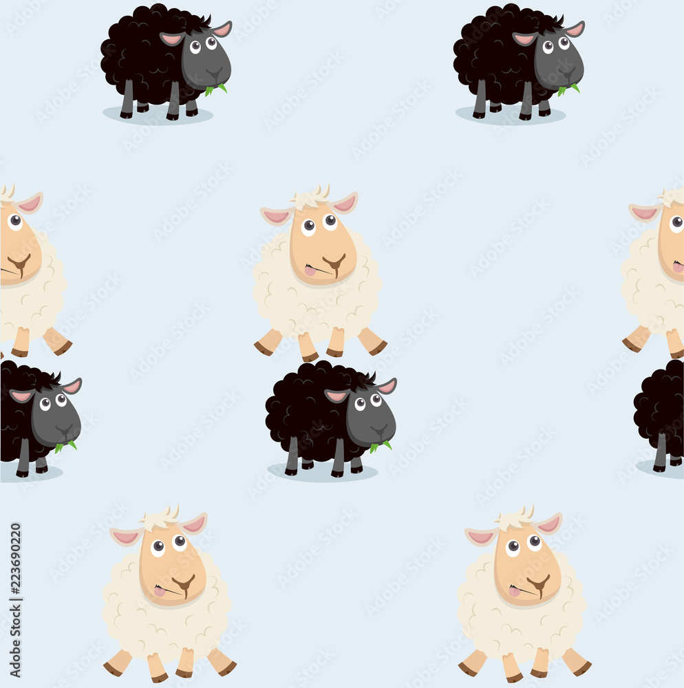 Obraz premium Sheep jumping over black sheep pattern