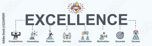 Excellence banner web icon for business, competence, innovation, passion, service and success for the best. minimal vector infographic concept.