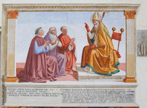 Vászonkép Fresco in San Gimignano, Italy