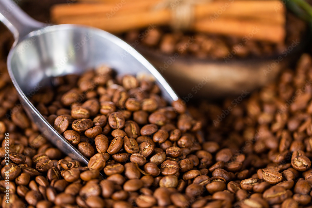 Coffee beans. On a wooden background rotation Coffee beans. On a wooden background rotation
