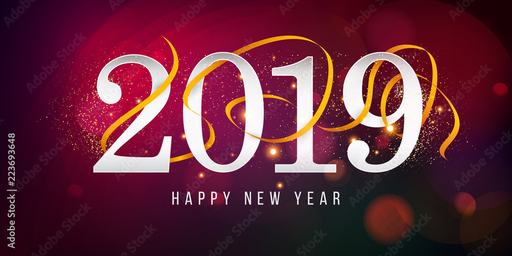 New Years 2019. Happy New Year greeting card. 2019 Happy New Year background.