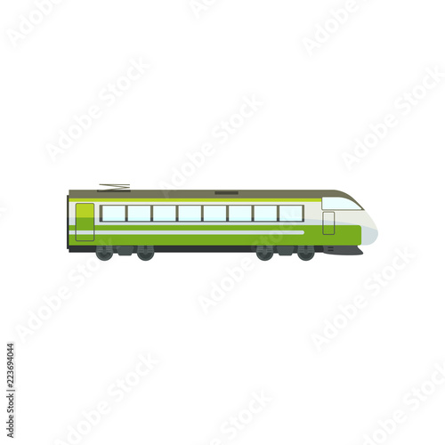Green modern passenger train locomotive, subway transport vector Illustration on a white background