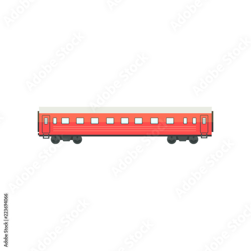 Red passenger train wagon, railway carriage vector Illustration on a white background