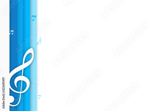 Music background with violin key. Blue strips with blank space. Vector illustration