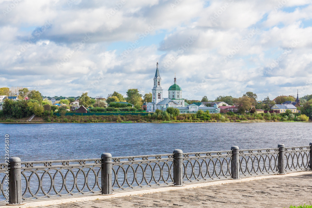 Embankment of the river Volga in Tver, Russia. View of the left Bank of ...