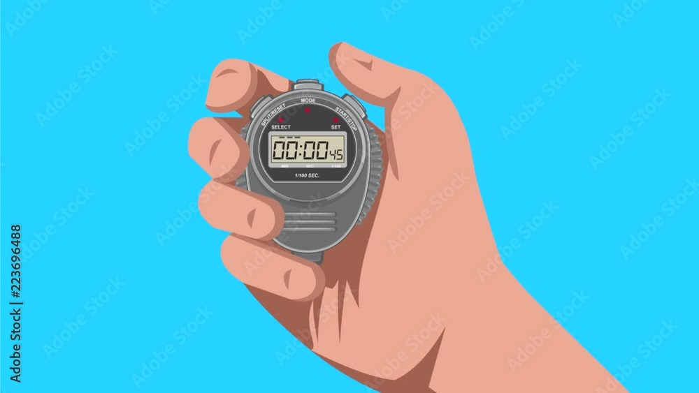 2d Animation motion graphics showing a hand holding a digital stopwatch or timer and counting up to one millisecond on white screen, green screen with alpha matte in HD high definition. 2d Animation motion graphics showing a hand holding a digital stopwatch or timer and counting up to one millisecond on white screen, green screen with alpha matte in HD high definition.