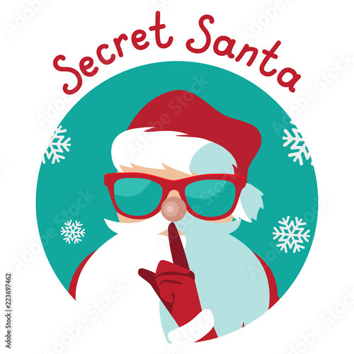 Cartoon Secret Santa Christmas illustration shushing you with his finger