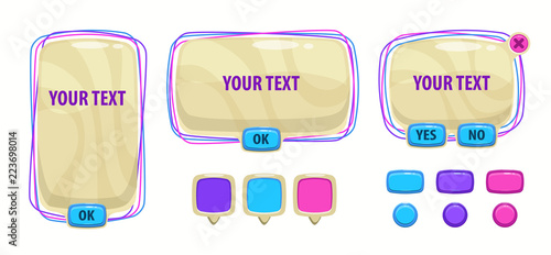 Cartoon user interface elements. Vector assets for game design.