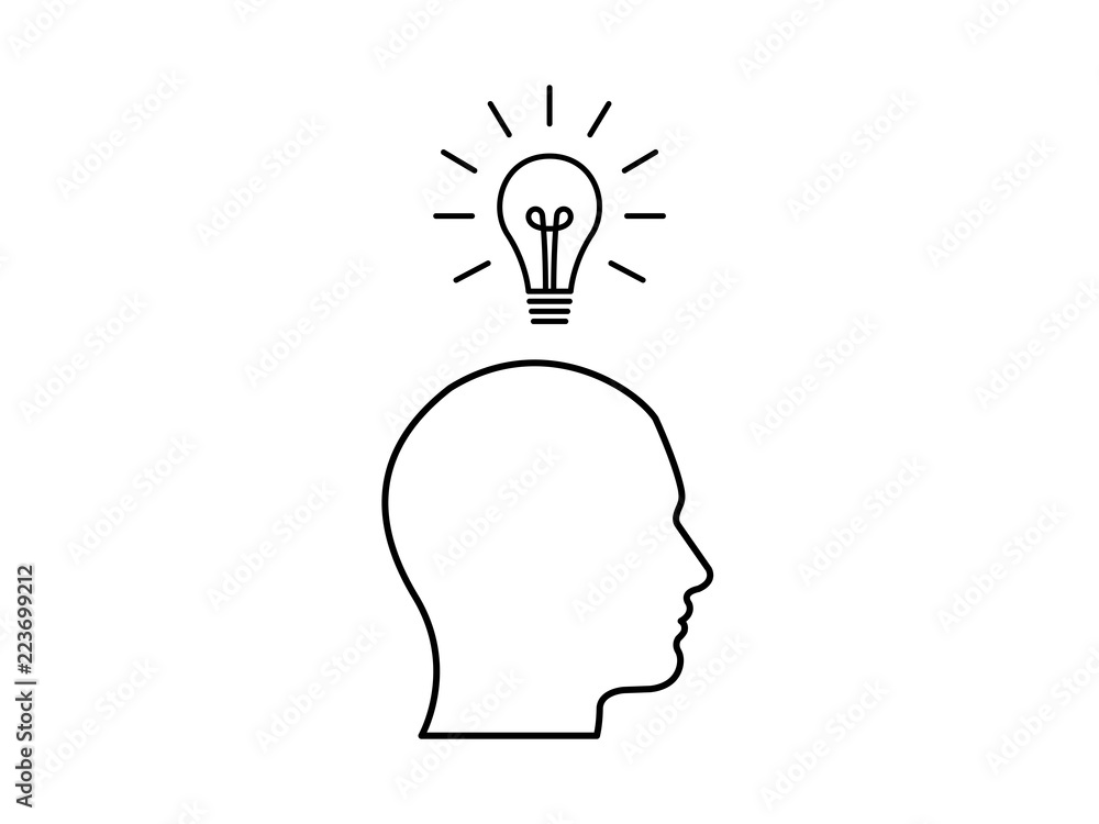 Person with idea head with light bulb above illustration Stock Vector |  Adobe Stock