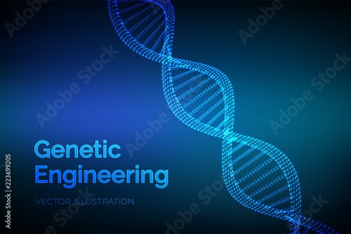 DNA sequence. Wireframe DNA molecules structure mesh. DNA code editable template. Science and Technology concept. Vector illustration.