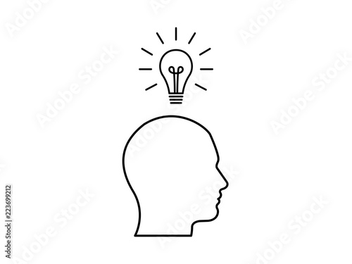 Person with idea  head with light bulb above illustration photo
