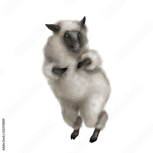 The sheep are on their hind legs. Fluffy gray lamb. Computer graphics. photo