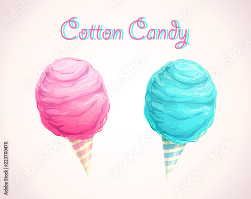 Pink and blue cotton candy icons. Vector art.